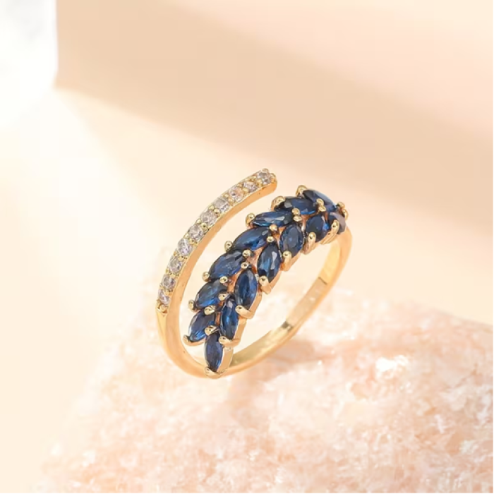 AYMILA Zirkon Taşlı Yaprak Motifli Yüzük