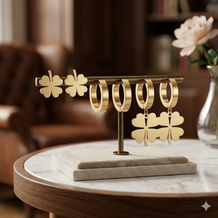 ANTRO Yonca Detaylı Üçlü Küpe Seti