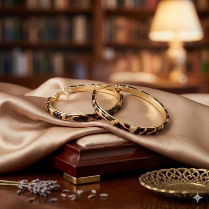 FLORA Leopar Desenli Büyük Düz Halka Küpe