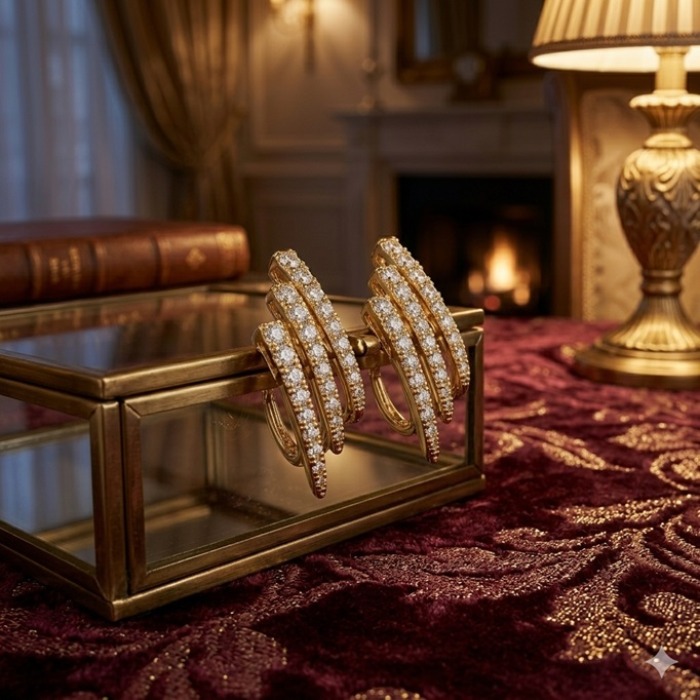 NATALI Üç Sıralı Mimari Baget Işıltı Küpe