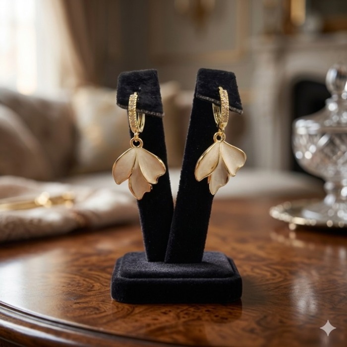 OPHELIA Sedef Yaprak Detaylı Sallantılı Küpe